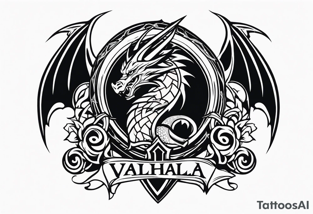 Valhalla sword shield dragon axe tattoo idea
