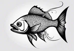 A Fish eating a small silhouette of a man on a hook tattoo idea