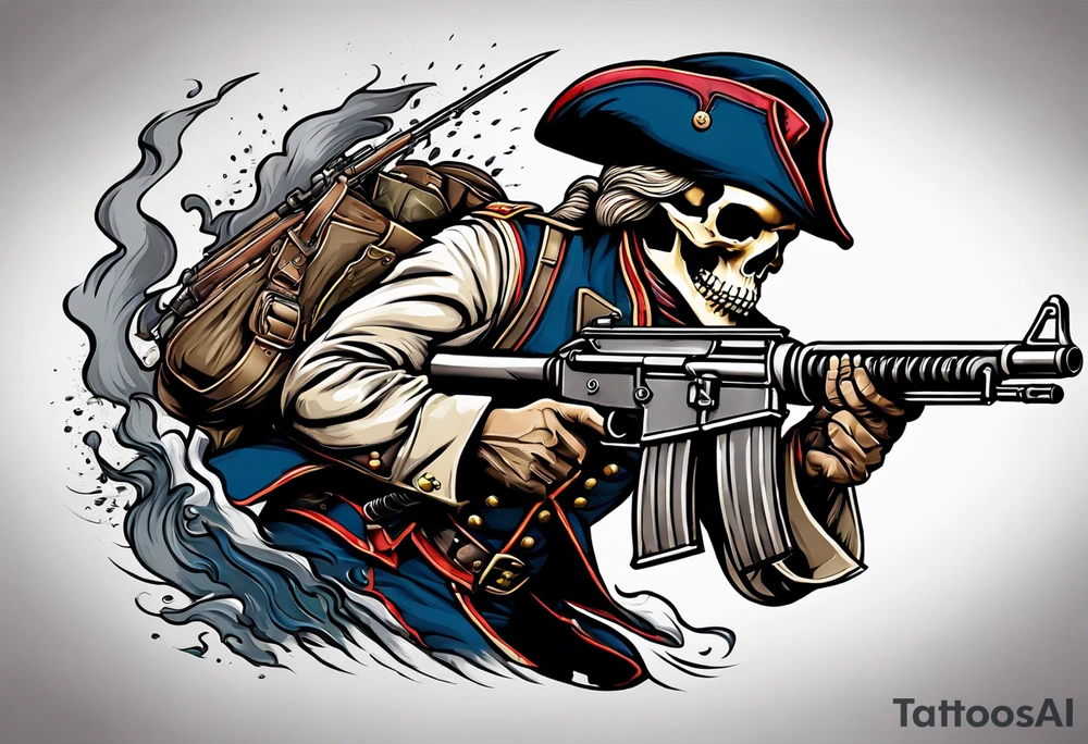 revolutionary war skull faced
 sodier running with a machine gun tattoo idea