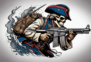 revolutionary war skull faced
 sodier running with a machine gun tattoo idea