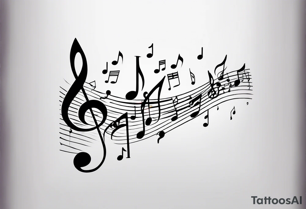 Simple minimalist tattoo in the style of single needle art depicting musical notes in the letters “l” and “r” tattoo idea