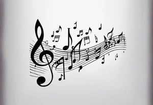 Simple minimalist tattoo in the style of single needle art depicting musical notes in the letters “l” and “r” tattoo idea