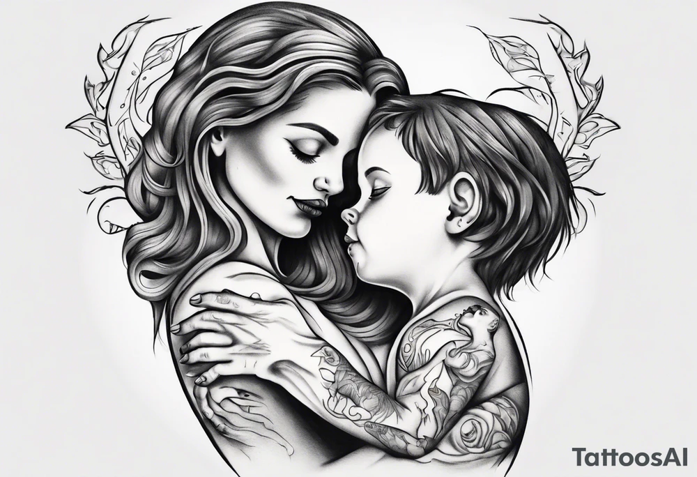 Mother hugging her son tattoo idea