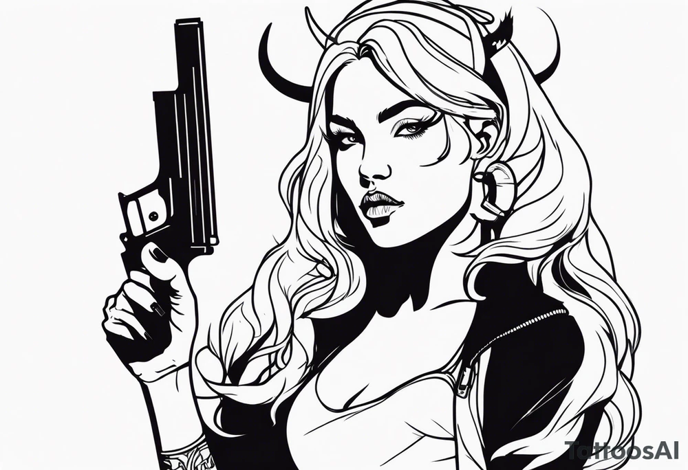 capricorn girl with gun tattoo idea