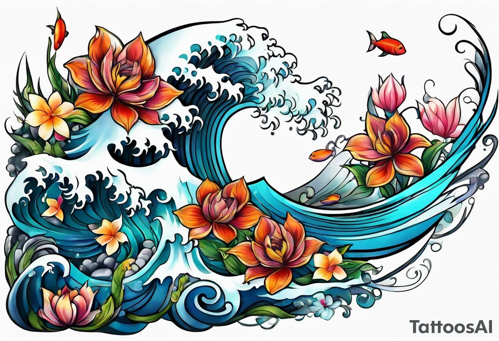 sea, flower tattoo idea