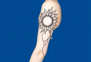 Shining Mystical sun with long  leaning sunflower sun tattoo idea