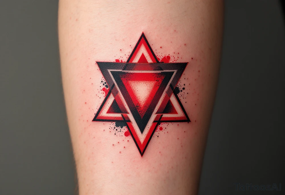 A red triangle with sharp edges and a matte center, symbolizing passion and power. tattoo idea