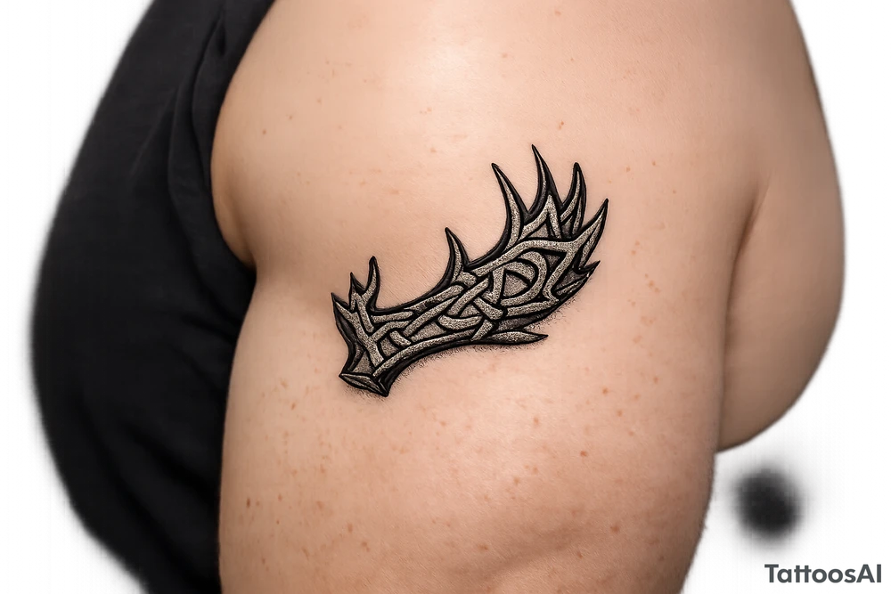 Caribou antler in Norse knot work open line concept stipple shading just one antler no background make it a realistic caribou antler shape tattoo idea