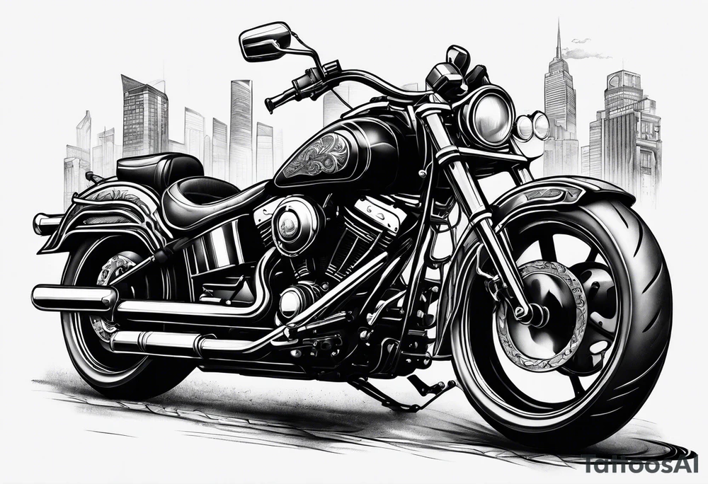 motorcycle  with guns riding at night in the city tattoo idea