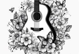 Guitar with flowers growing off the side, butterflies, small tattoo idea