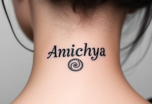 Create a tattoo that writes the Hindi word "Anichya" with A circle or spiral, which represents the cyclical nature of life and death tattoo idea