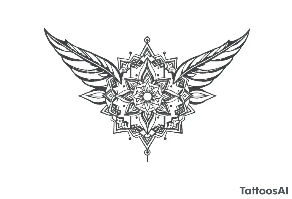 spiritual feathers indian mandala shaman rune tattoo idea