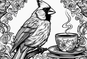 cardinal drinking a cup of coffee tattoo idea