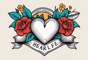 heart traditonal vintage tattoo colorful with flowers and banner tattoo idea