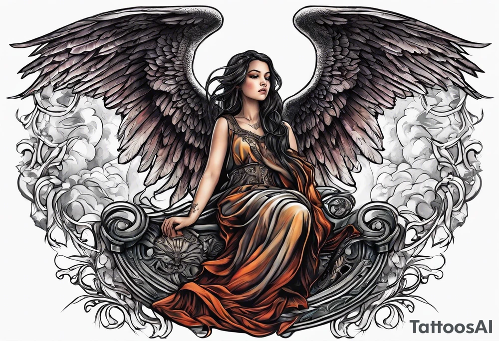 Kid looking up at the angel of death tattoo idea