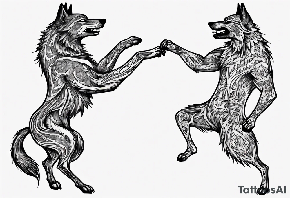 stick figures of two wolves dancing tattoo idea