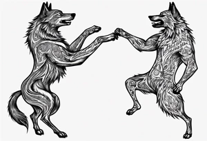 stick figures of two wolves dancing tattoo idea