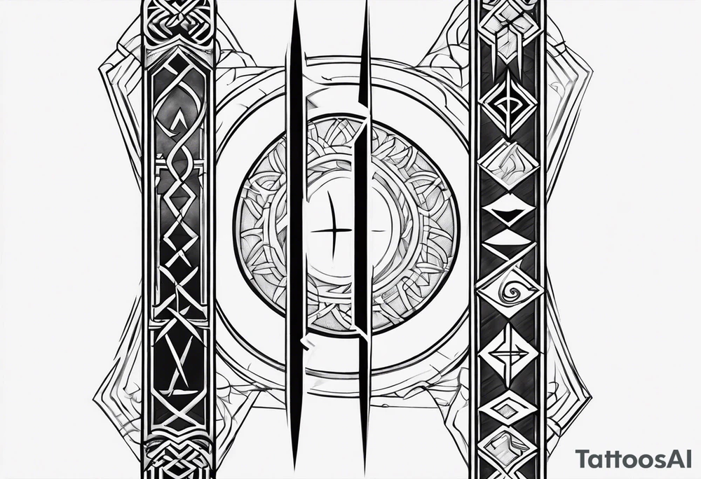 vertical rune tattoo with 4-5 symbols tattoo idea