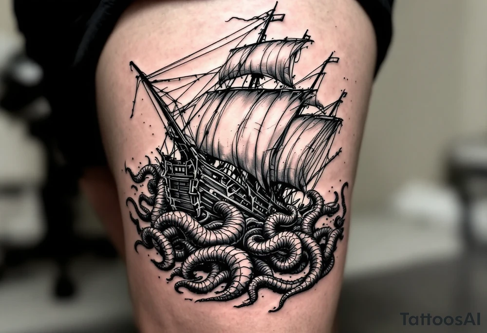 ship being sunk by the kraken tattoo tattoo idea
