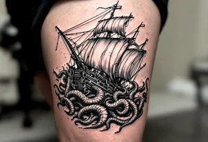 ship being sunk by the kraken tattoo tattoo idea