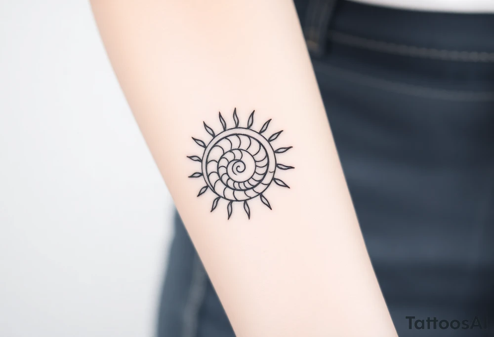 Fibonacci spiral shell sun tattoo idea