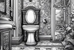 Very epic toilet with a monkey sitting on it tattoo idea