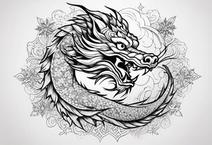 japanese dragon cute , celestial, cross, snowflake tattoo idea