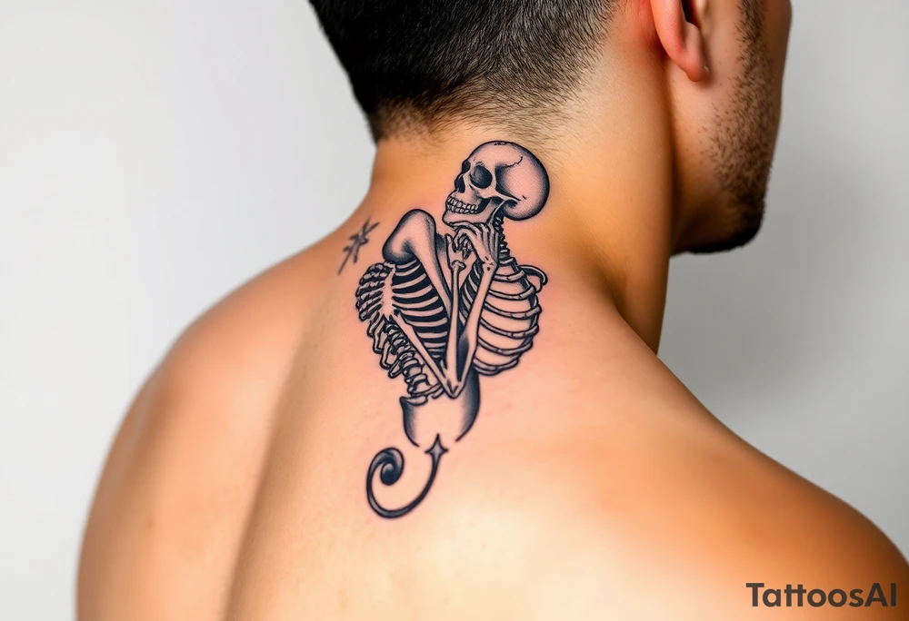 A lady passionately kissing a skeleton tattoo idea
