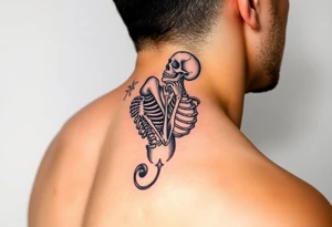 A lady passionately kissing a skeleton tattoo idea