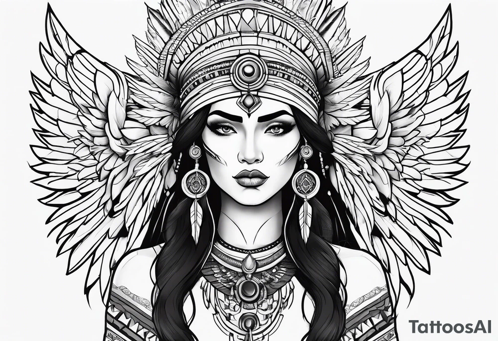 kali, valkrye, goddess, native american, left side chest, wing tattoo idea kali, valkrye, goddess, native american, left side chest, wing tattoo idea