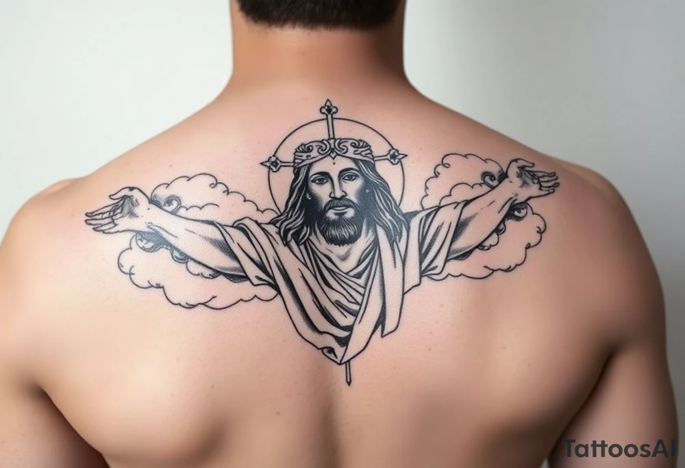 magestic jesus christ with clouds tattoo idea