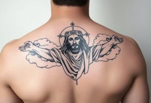 magestic jesus christ with clouds tattoo idea