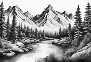 Mountains trees River tattoo idea
