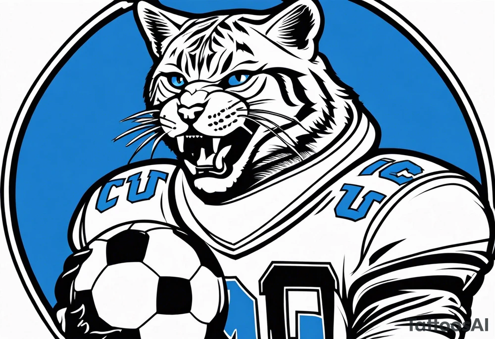 blue wildcat in football attire morphing into jfootball game night tattoo idea