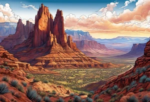 renaissance style Colorado plateau and valley with great vastness tattoo idea