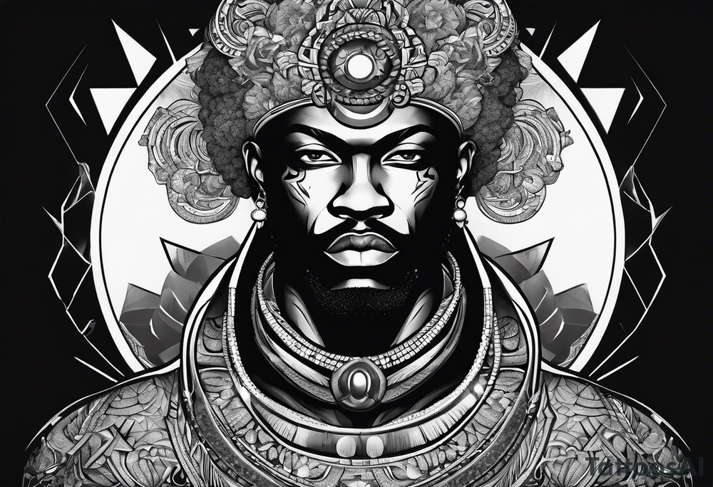 Simple Afro-Futurism man rebirth tattoo idea