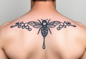 steampunk design of honeycomb with bee and dripping honey tattoo idea