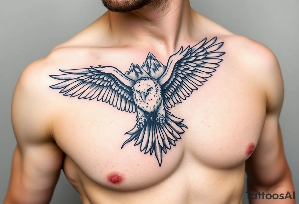 majestic eagle spreading wings against mountain peaks tattoo idea