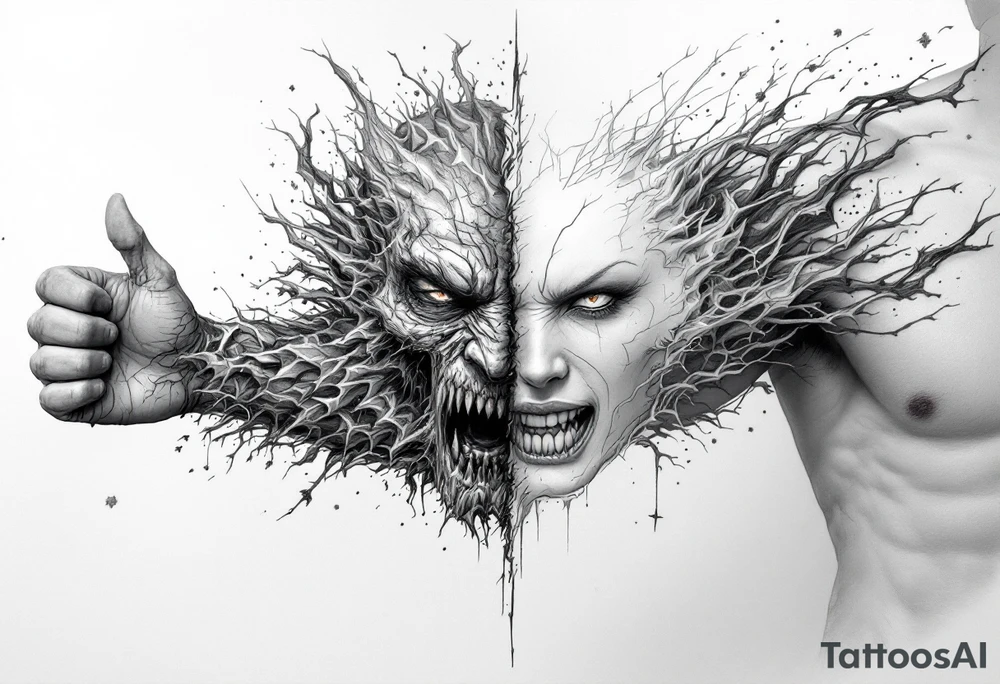 2 different worlds on each side of a black hold tattoo idea