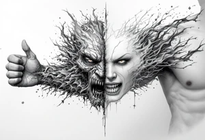 2 different worlds on each side of a black hold tattoo idea