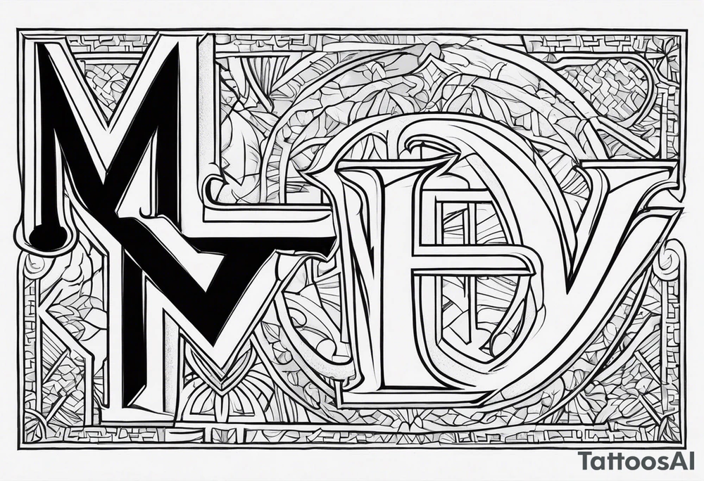 Draw the initials M.H. M.E.  accompanied by the writing simul in aeternum tattoo idea