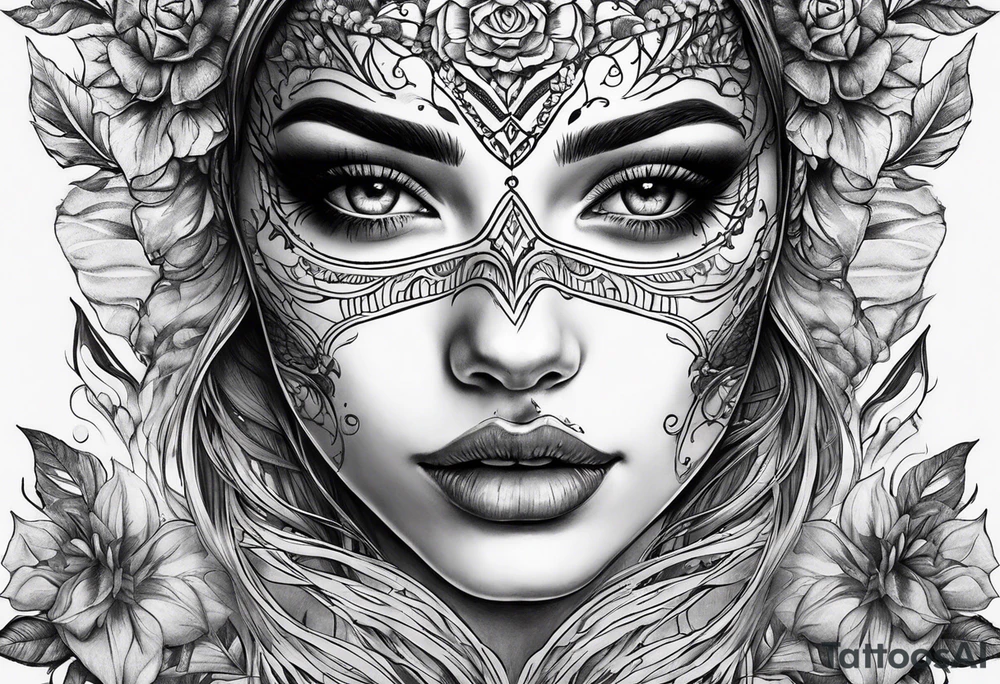 Woman’s face with half skeleton face tattoo idea