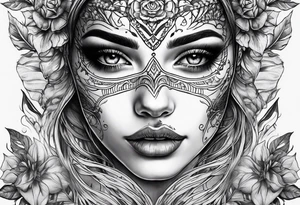 Woman’s face with half skeleton face tattoo idea