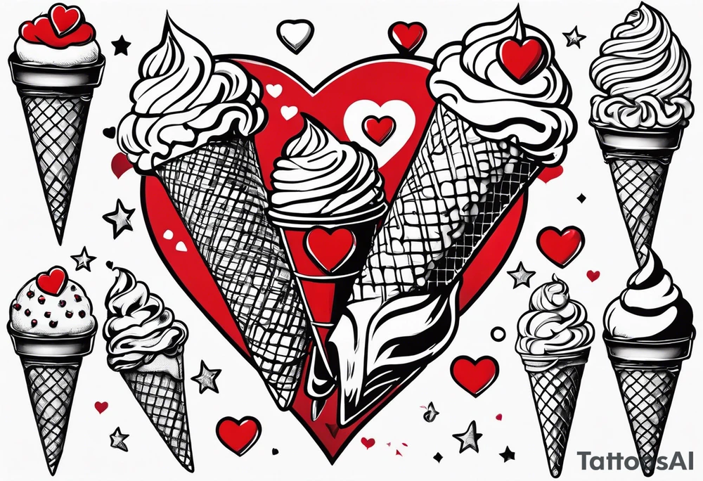 small ice cream cone with small red heart on it somewhere while representing Paris tattoo idea