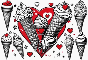 small ice cream cone with small red heart on it somewhere while representing Paris tattoo idea