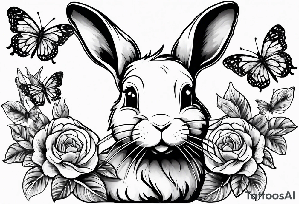 bunny with butterflies tattoo idea