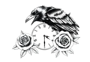 raven,roses,clock. tattoo idea