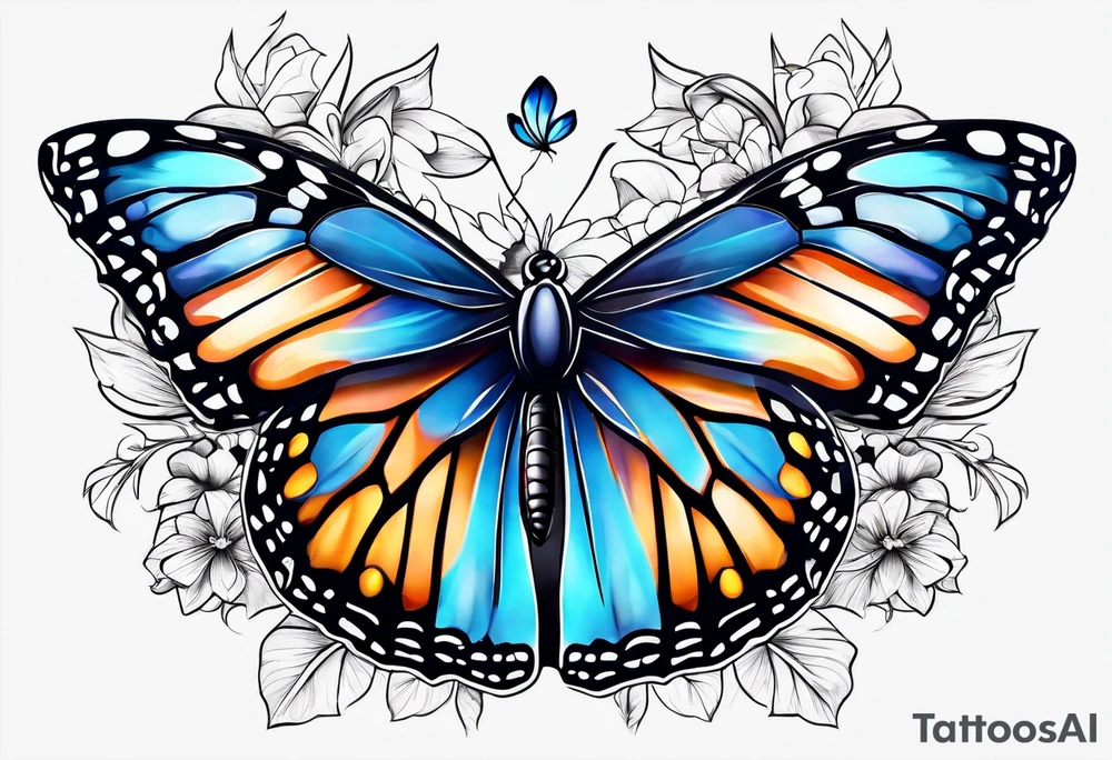 blue monarch butterflies tattoo idea