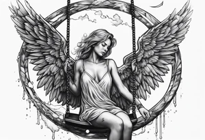 crying broken angel on swing tattoo idea