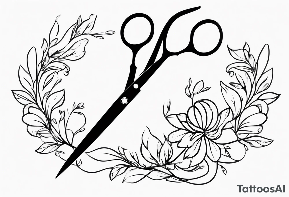 flowery vines with leaves with a lowkey pair of scissors for cutting hair tattoo idea